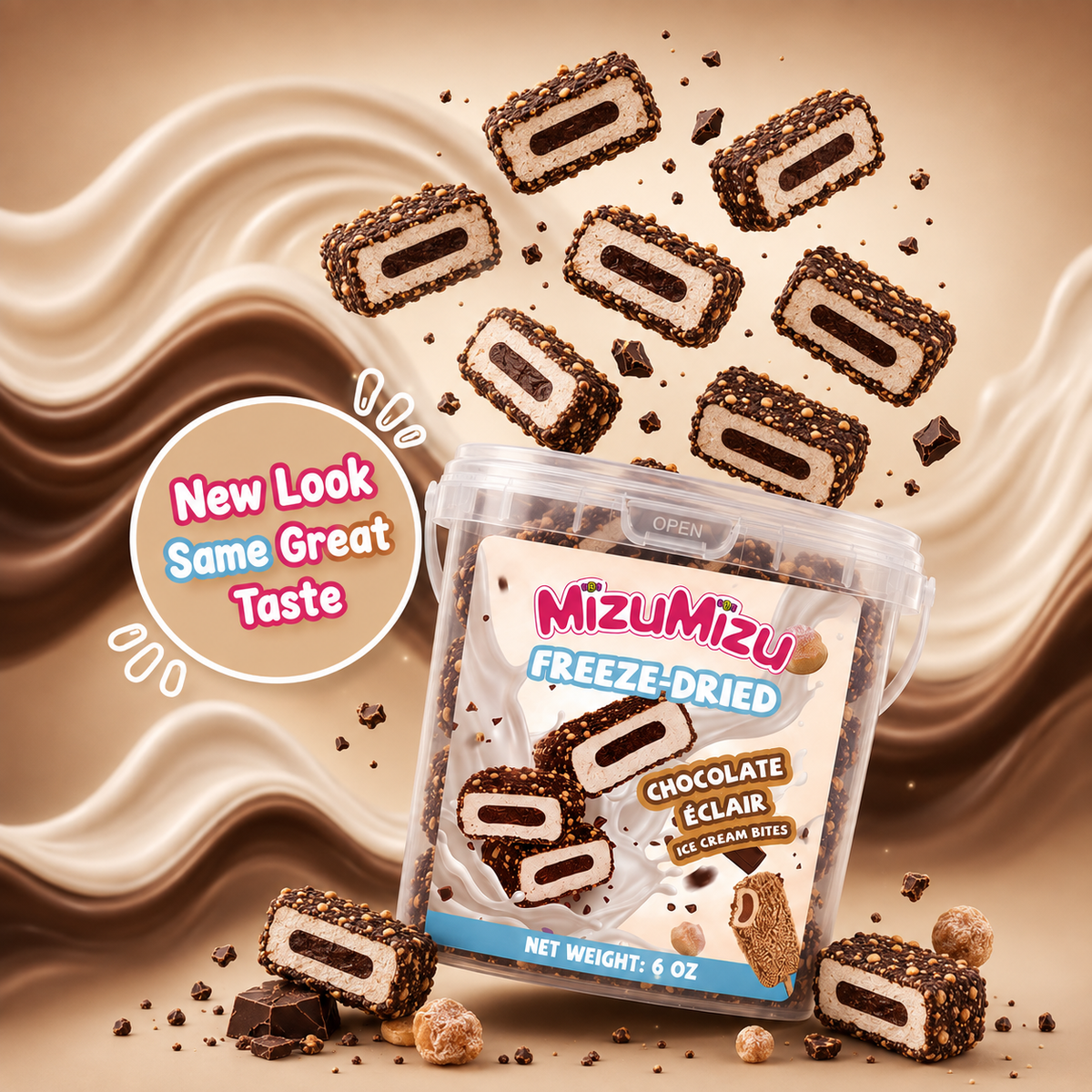 Freeze-Dried Chocolate Éclair Vanilla Ice Cream Bites